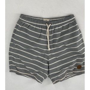 Great Lakes Swimwear Men's Trunks Gray White Stripe Liner Medium Drawstring